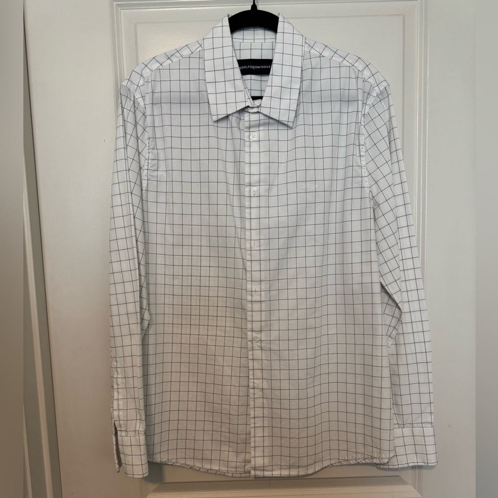 Adolfo Dominguez White Grid Dress Shirt